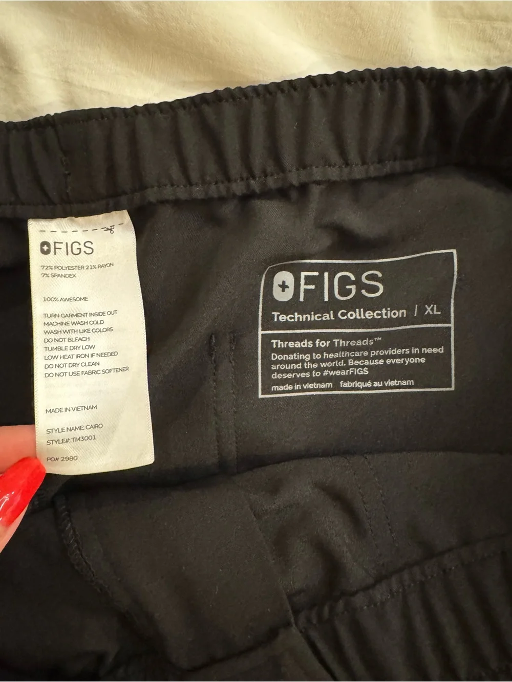 Figs Men's Black Cairo Scrub Pants with Gray Drawstring